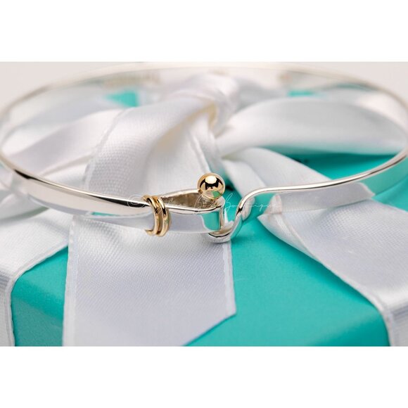 Tiffany & Co. Bracelet Vintage "Hook & Eye" Bangle 18K Gold & Sterling Silver 7” - Picture 1 of 8